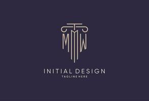 MW logo initial pillar design with luxury modern style best design for legal firm vector