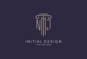 NJ logo initial pillar design with luxury modern style best design for legal firm vector