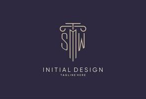 SW logo initial pillar design with luxury modern style best design for legal firm vector
