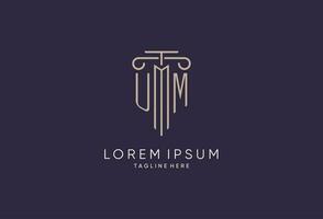 UM logo initial pillar design with luxury modern style best design for legal firm vector