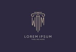 WM logo initial pillar design with luxury modern style best design for legal firm vector