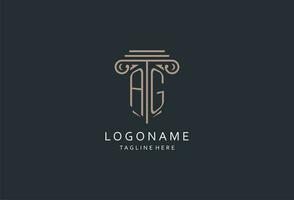 AG monogram logo with pillar shape icon, luxury and elegant design logo for law firm initial style logo vector