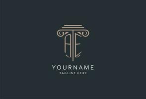 AE monogram logo with pillar shape icon, luxury and elegant design logo for law firm initial style logo vector