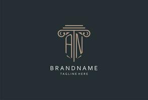 AN monogram logo with pillar shape icon, luxury and elegant design logo for law firm initial style logo vector