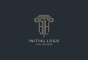 bh monograma logo con pilar forma icono, lujo y elegante diseño logo para ley firma inicial estilo logo vector
