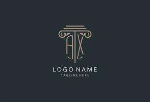 hacha monograma logo con pilar forma icono, lujo y elegante diseño logo para ley firma inicial estilo logo vector