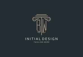 BW monogram logo with pillar shape icon, luxury and elegant design logo for law firm initial style logo vector