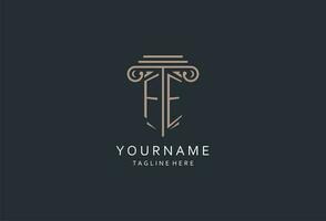 FE monogram logo with pillar shape icon, luxury and elegant design logo for law firm initial style logo vector