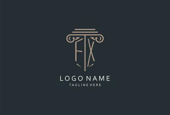 FX monogram logo with pillar shape icon, luxury and elegant design logo for law firm initial style logo