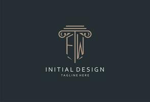 FW monogram logo with pillar shape icon, luxury and elegant design logo for law firm initial style logo vector