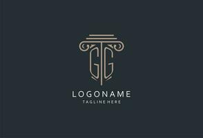 GG monogram logo with pillar shape icon, luxury and elegant design logo for law firm initial style logo vector