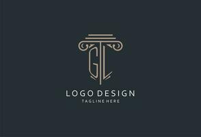 GL monogram logo with pillar shape icon, luxury and elegant design logo for law firm initial style logo vector
