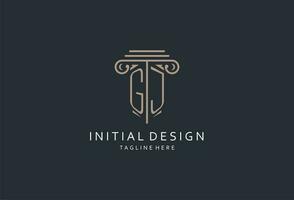 GJ monogram logo with pillar shape icon, luxury and elegant design logo for law firm initial style logo vector