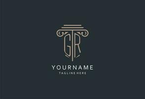 GR monogram logo with pillar shape icon, luxury and elegant design logo for law firm initial style logo vector