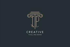 IP monogram logo with pillar shape icon, luxury and elegant design logo for law firm initial style logo vector