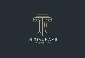 IV monogram logo with pillar shape icon, luxury and elegant design logo for law firm initial style logo vector