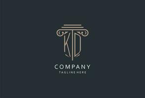KD monogram logo with pillar shape icon, luxury and elegant design logo for law firm initial style logo vector