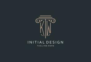 KW monogram logo with pillar shape icon, luxury and elegant design logo for law firm initial style logo vector