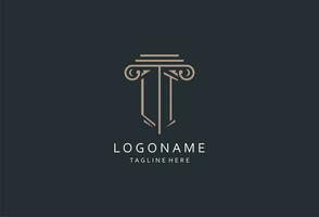 LT monogram logo with pillar shape icon, luxury and elegant design logo for law firm initial style logo vector