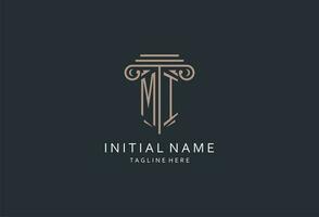 MI monogram logo with pillar shape icon, luxury and elegant design logo for law firm initial style logo vector