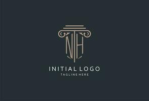 NH monogram logo with pillar shape icon, luxury and elegant design logo for law firm initial style logo vector
