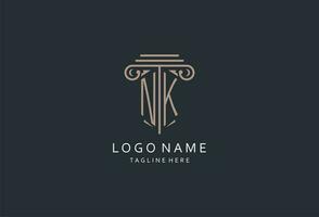 nk monograma logo con pilar forma icono, lujo y elegante diseño logo para ley firma inicial estilo logo vector