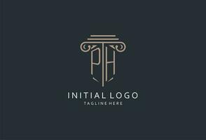 PH monogram logo with pillar shape icon, luxury and elegant design logo for law firm initial style logo vector