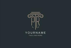 PR monogram logo with pillar shape icon, luxury and elegant design logo for law firm initial style logo vector