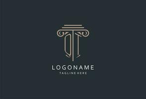 QT monogram logo with pillar shape icon, luxury and elegant design logo for law firm initial style logo vector