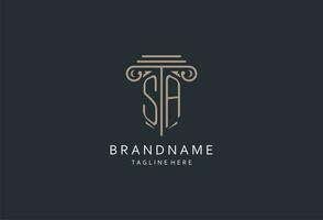 SA monogram logo with pillar shape icon, luxury and elegant design logo for law firm initial style logo vector