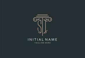 SI monogram logo with pillar shape icon, luxury and elegant design logo for law firm initial style logo vector