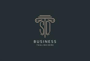 SO monogram logo with pillar shape icon, luxury and elegant design logo for law firm initial style logo vector