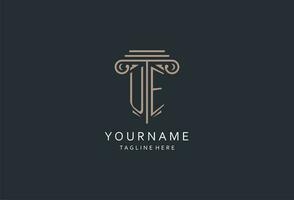 UE monogram logo with pillar shape icon, luxury and elegant design logo for law firm initial style logo vector