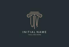 UV monogram logo with pillar shape icon, luxury and elegant design logo for law firm initial style logo vector