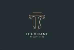 ux monograma logo con pilar forma icono, lujo y elegante diseño logo para ley firma inicial estilo logo vector