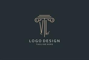 VL monogram logo with pillar shape icon, luxury and elegant design logo for law firm initial style logo vector