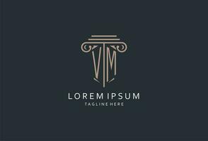 VM monogram logo with pillar shape icon, luxury and elegant design logo for law firm initial style logo vector