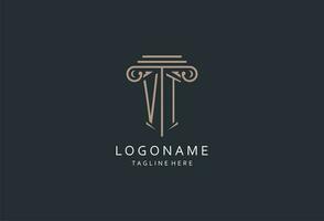 VT monogram logo with pillar shape icon, luxury and elegant design logo for law firm initial style logo vector