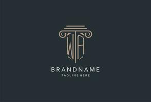 WA monogram logo with pillar shape icon, luxury and elegant design logo for law firm initial style logo vector