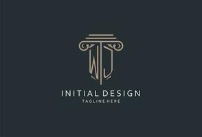 WJ monogram logo with pillar shape icon, luxury and elegant design logo for law firm initial style logo vector