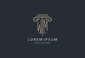 WM monogram logo with pillar shape icon, luxury and elegant design logo for law firm initial style logo vector