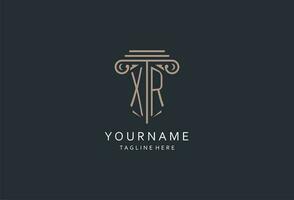 XR monogram logo with pillar shape icon, luxury and elegant design logo for law firm initial style logo vector