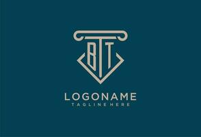 BT initial with pillar icon design, clean and modern attorney, legal firm logo vector