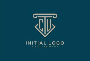 CU initial with pillar icon design, clean and modern attorney, legal firm logo vector