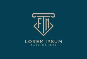 fm inicial con pilar icono diseño, limpiar y moderno abogado, legal firma logo vector