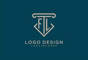 FL initial with pillar icon design, clean and modern attorney, legal firm logo vector