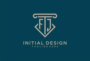 FJ initial with pillar icon design, clean and modern attorney, legal firm logo vector