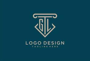 GL initial with pillar icon design, clean and modern attorney, legal firm logo vector