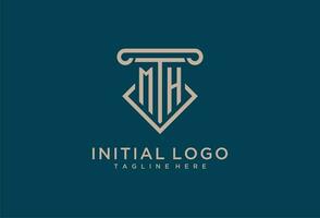 MH initial with pillar icon design, clean and modern attorney, legal firm logo vector