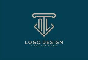 nl inicial con pilar icono diseño, limpiar y moderno abogado, legal firma logo vector